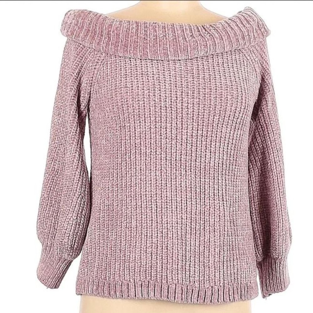 Pink Rose Sz M Women's Purple off shoulder chenille sweater NWOT